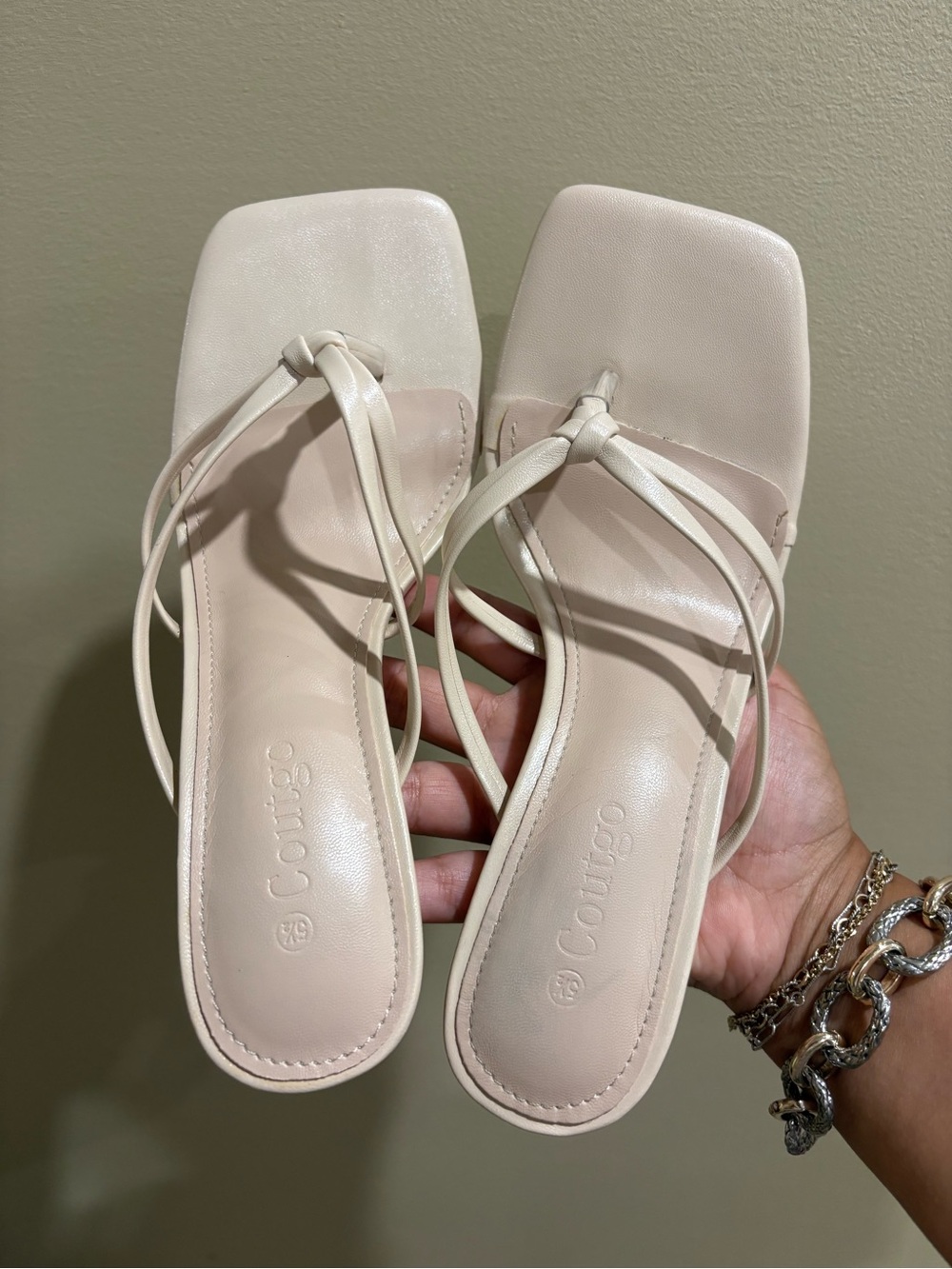 Coutgo Beige Strappy Heeled Sandals